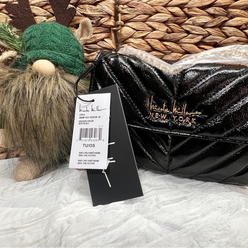Nicole Miller Black Patent Quilted Clutch (Gnome not Included)